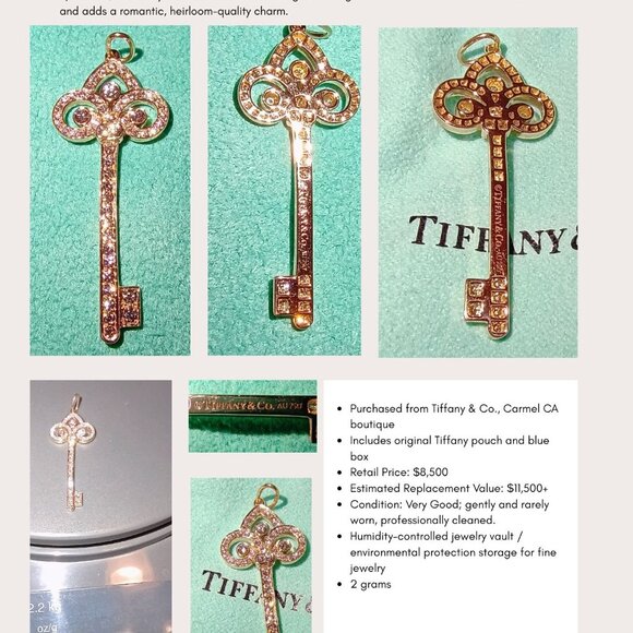 Tiffany & Co. 18K Rose Gold DIamonds Fleur de Lis Key Pendant - Picture 3 of 13